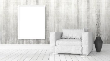 Boş çerçeve ile modern parlak iç. 3D render