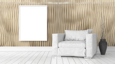 Boş çerçeve ile modern parlak iç. 3D render