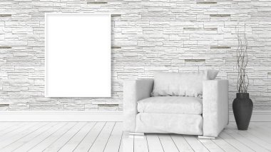 Boş çerçeve ile modern parlak iç. 3D render