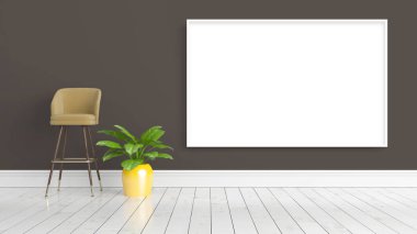 Boş çerçeve ile modern parlak iç. 3D render
