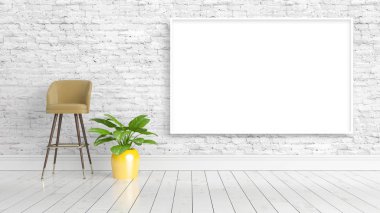 Boş çerçeve ile modern parlak iç. 3D render