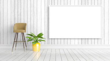 Boş çerçeve ile modern parlak iç. 3D render