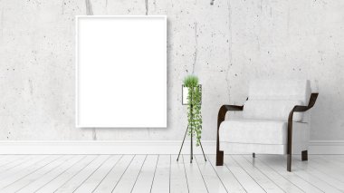 Boş çerçeve ile modern parlak iç. 3D render