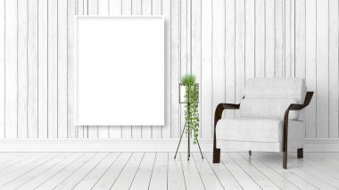 Boş çerçeve ile modern parlak iç. 3D render
