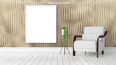 Boş çerçeve ile modern parlak iç. 3D render