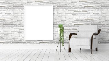 Boş çerçeve ile modern parlak iç. 3D render