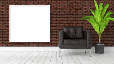 Boş çerçeve ile modern parlak iç. 3D render