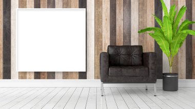 Boş çerçeve ile modern parlak iç. 3D render