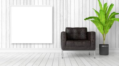 Boş çerçeve ile modern parlak iç. 3D render