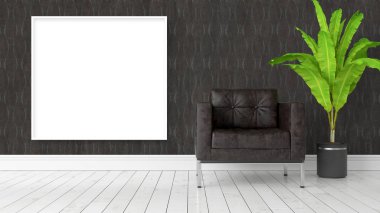 Boş çerçeve ile modern parlak iç. 3D render