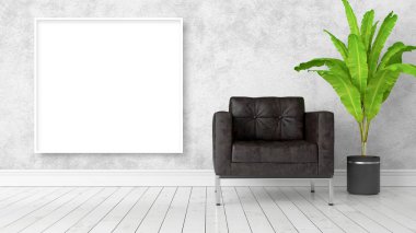 Boş çerçeve ile modern parlak iç. 3D render