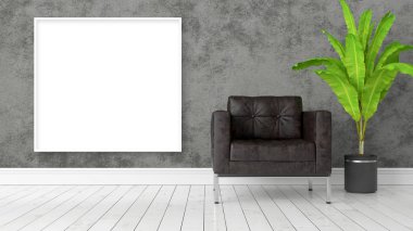 Modern bright interior with empty frame . 3D rendering clipart