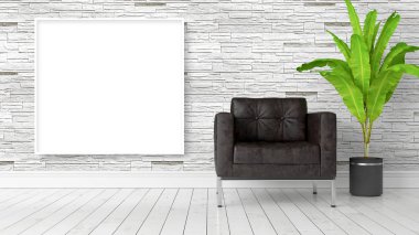 Boş çerçeve ile modern parlak iç. 3D render