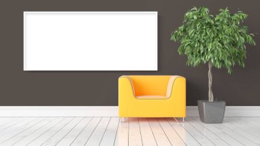 Boş çerçeve ile modern parlak iç. 3D render