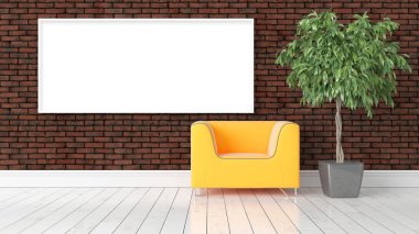 Boş çerçeve ile modern parlak iç. 3D render