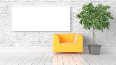 Boş çerçeve ile modern parlak iç. 3D render