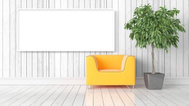 Boş çerçeve ile modern parlak iç. 3D render