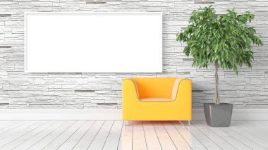 Boş çerçeve ile modern parlak iç. 3D render