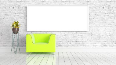 Boş çerçeve ile modern parlak iç. 3D render