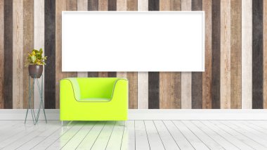 Boş çerçeve ile modern parlak iç. 3D render