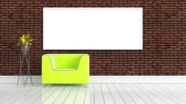 Boş çerçeve ile modern parlak iç. 3D render