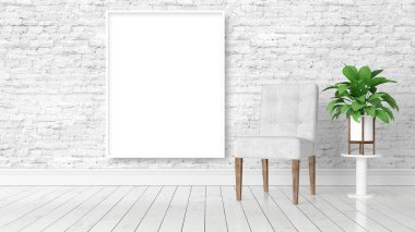 Boş çerçeve ile modern parlak iç. 3D render