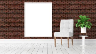 Boş çerçeve ile modern parlak iç. 3D render