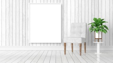 Boş çerçeve ile modern parlak iç. 3D render