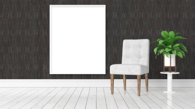 Boş çerçeve ile modern parlak iç. 3D render