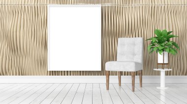 Boş çerçeve ile modern parlak iç. 3D render