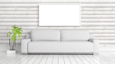 Boş çerçeve ile modern parlak iç. 3D render