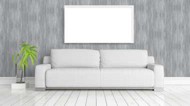 Boş çerçeve ile modern parlak iç. 3D render