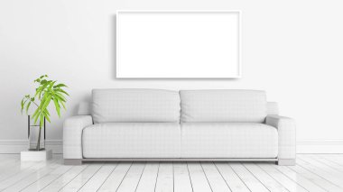 Boş çerçeve ile modern parlak iç. 3D render