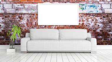 Boş çerçeve ile modern parlak iç. 3D render