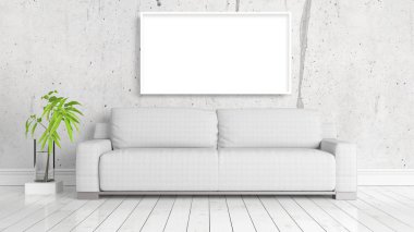 Boş çerçeve ile modern parlak iç. 3D render