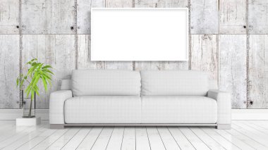 Boş çerçeve ile modern parlak iç. 3D render