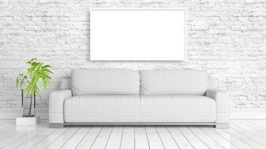 Boş çerçeve ile modern parlak iç. 3D render