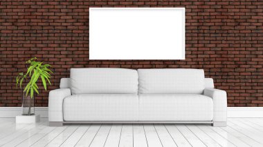 Boş çerçeve ile modern parlak iç. 3D render