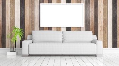 Boş çerçeve ile modern parlak iç. 3D render