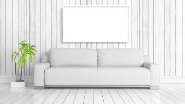 Boş çerçeve ile modern parlak iç. 3D render