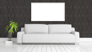 Boş çerçeve ile modern parlak iç. 3D render