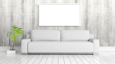 Boş çerçeve ile modern parlak iç. 3D render