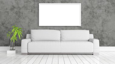 Boş çerçeve ile modern parlak iç. 3D render