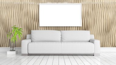 Boş çerçeve ile modern parlak iç. 3D render