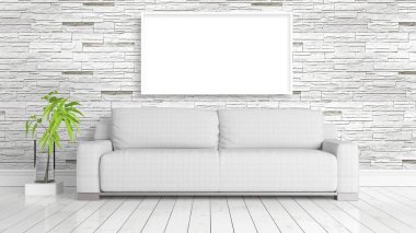 Boş çerçeve ile modern parlak iç. 3D render