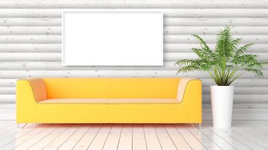 Boş çerçeve ile modern parlak iç. 3D render