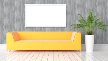 Boş çerçeve ile modern parlak iç. 3D render