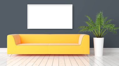 Boş çerçeve ile modern parlak iç. 3D render