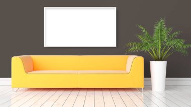 Boş çerçeve ile modern parlak iç. 3D render