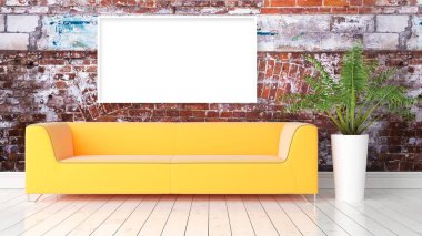 Boş çerçeve ile modern parlak iç. 3D render